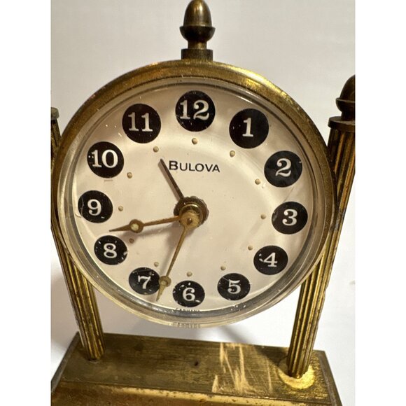 Bulova Brass Desk Clock Manual Wind Up Alarm 3.5" Tall Classic Tested - Picture 6 of 7